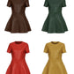 REAL GENUINE LEATHER LADIES WOMAN PARTY SKATER DRESS BROWN GREEN RED YELLOW