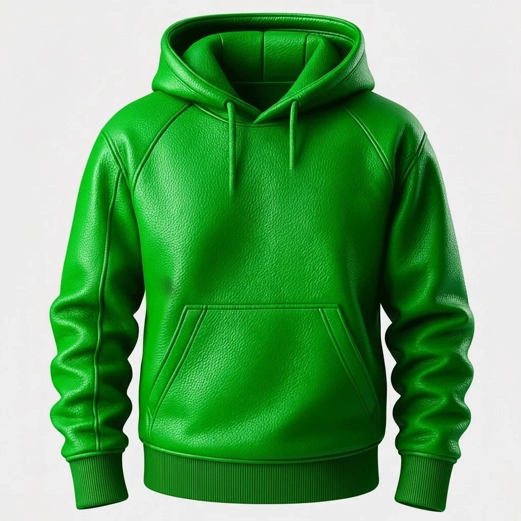 Men's Genuine Premium Luxury Leather Handmade Hoodie Green Blue Red