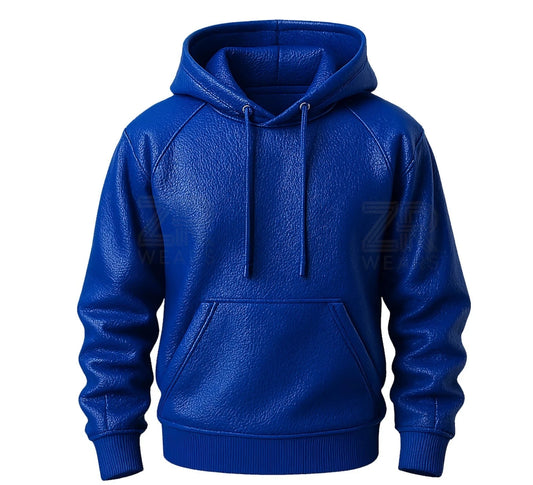 Men's Genuine Premium Luxury Leather Handmade Hoodie Green Blue Red