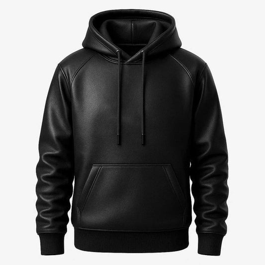 Men's Genuine Premium Luxury Leather Handmade Hoodie Black