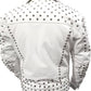Men’s White Studded Brando Biker Jacket – Genuine Cow Leather Classic Motorcycle Style in White